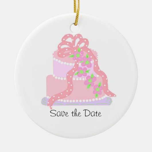 Eleganter rosa Ribbon-Kuchen Save the Date Keramik Ornament (Vorne)