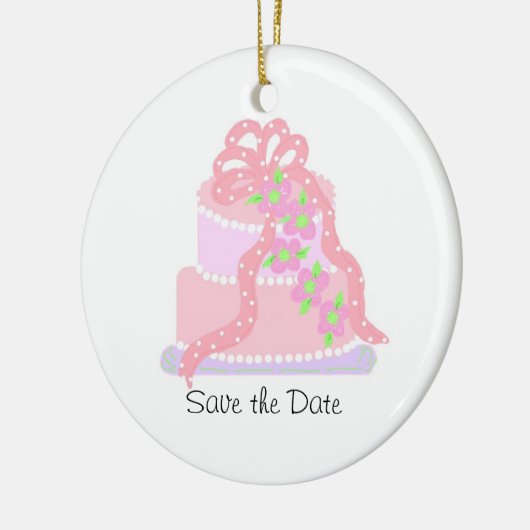 Eleganter rosa Ribbon-Kuchen Save the Date Keramik Ornament (Links)