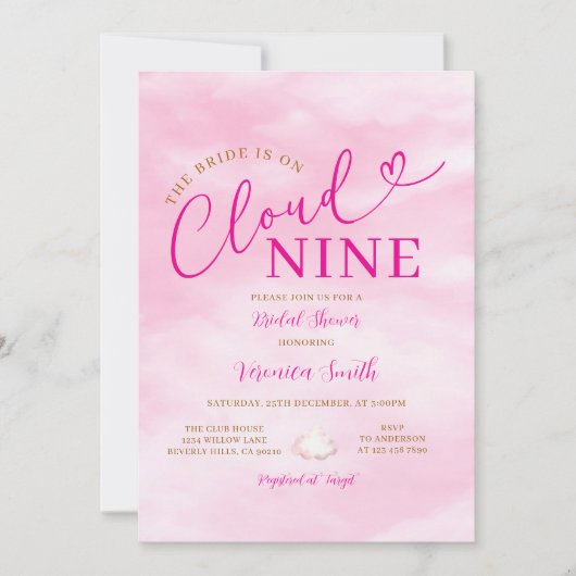 Eleganter Rosa Romantischer Cloud Nine Brautjungfe Einladung (Vorderseite)