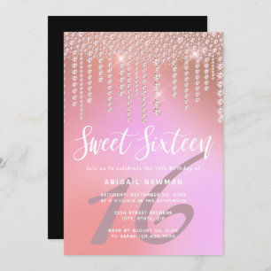Eleganter Rosa-Rosa-Diamant-Tropfen 16 . Geburtsta Einladung
