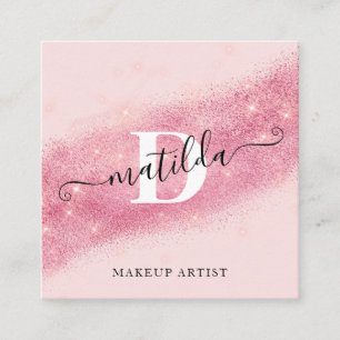 Eleganter Rosa Rosa-Glitzer-Makeup-Künstler Quadratische Visitenkarte