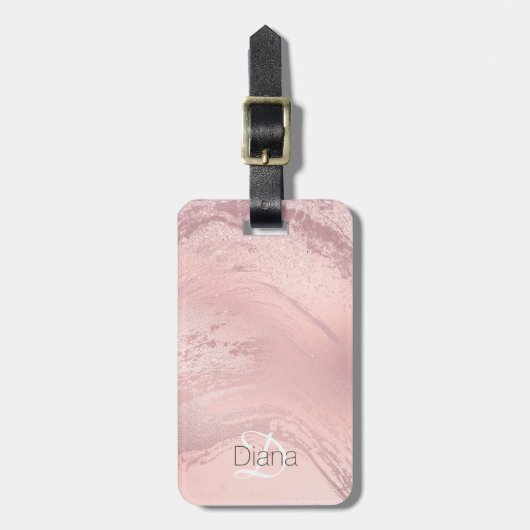 Eleganter Rosa Rosa-Glitzer-Marmor Gepäckanhänger (Vorderseite vertikal)