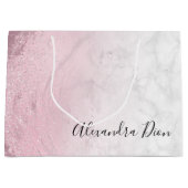 Eleganter, rosa Rosa-Glitzer-Marmor Große Geschenktüte (Vorderseite)