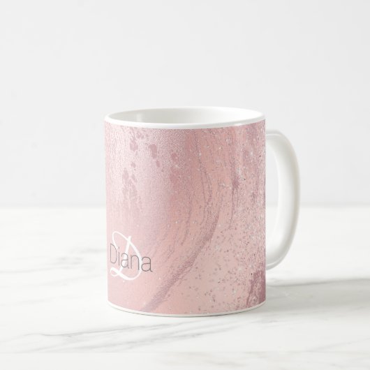 Eleganter Rosa-Rosa-Glitzer-Marmor Kaffeetasse (VorderseiteRechts)