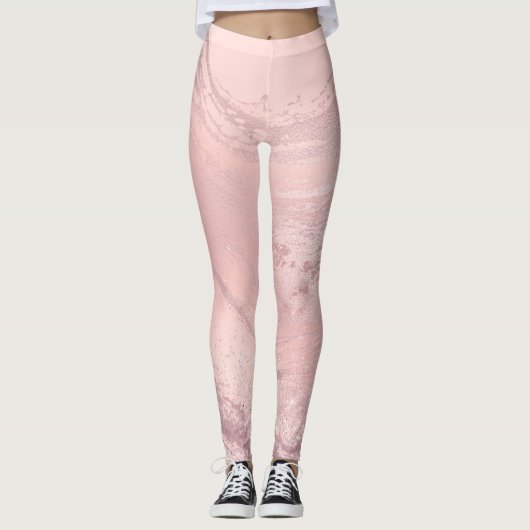 Eleganter Rosa Rosa-Glitzer-Marmor Leggings (Vorderseite)