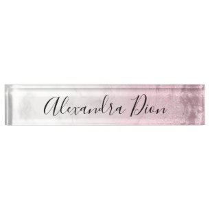 Eleganter, rosa Rosa-Glitzer-Marmor Namensplakette