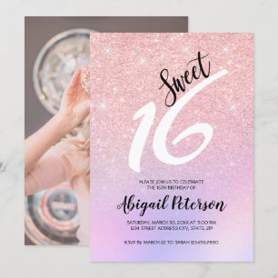 Eleganter Rosa Rosa Glitzer ombre 16 . Geburtstag Einladung