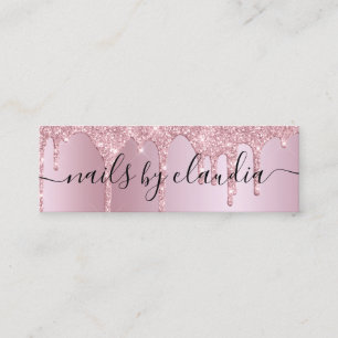 Eleganter Rosa Rosa Glitzer Tropfen Nails Mini Visitenkarte