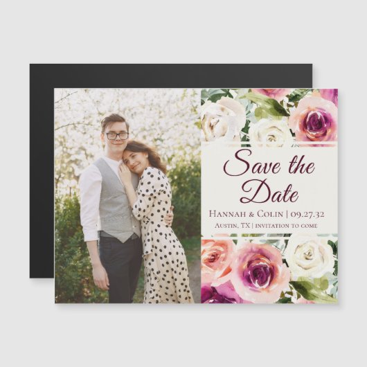 Eleganter Rosa Rosa Lila Save the Date Magnetkarte (Vorne/Hinten)