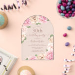 Eleganter Rosa Rose Blumenstrauß, 30. Geburtstag P Acryleinladungen<br><div class="desc">Dieses elegante rosa rosa Blumenmuster 30. Geburtstag Party Akryllische Einladung mit einem Bogen-Design mit einer Grenze von zarten Blume an der Spitze und unten und Ihre Party Einladung in Rose Gold Kalligraphie Skript zu personalisieren. Entworfen von Susan Coffey.</div>