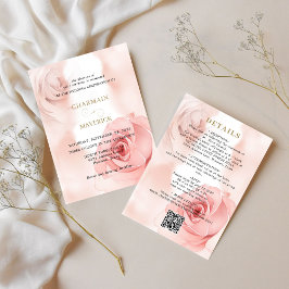 Eleganter Rosa Rose Budget Qr Code Hochzeit Einladung