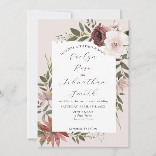 Eleganter Rosa Rose Einladung (Vorderseite)