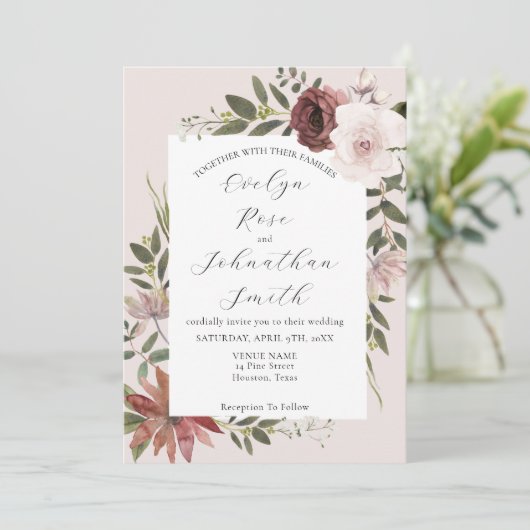 Eleganter Rosa Rose Einladung (Stehend Vorderseite)