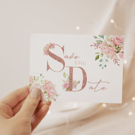 Eleganter Rosa Rose Gold Glitzer Save the Date Einladung