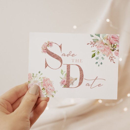 Eleganter Rosa Rose Gold Glitzer Save the Date Einladung
