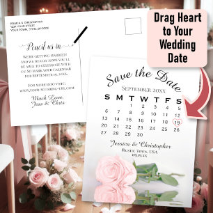 Eleganter Rosa Rose Hochzeitkalender Save the Date Ankündigungspostkarte