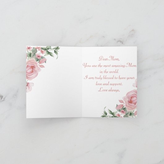 Eleganter Rosa Rose Muttertag Karte (Innenseite)