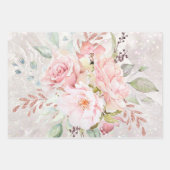 Eleganter rosa Rose Peony Blumenmarmor Glitzer Geschenkpapier Set (Vorderseite)