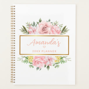 Eleganter rosa Rose Personalisierter Name Planer