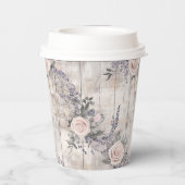 Eleganter rosa Rose und Lavender Wedding Paper Cup Pappbecher (Rückseite)