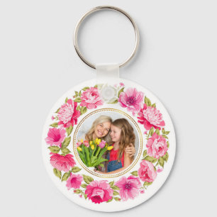 Eleganter rosa Rosen-Blumenkranz mit individuellem Schlüsselanhänger