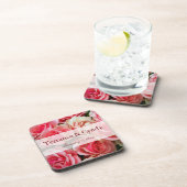 Eleganter rosa Rosen-Blumenstrauß personalisiert Untersetzer (Rechte Seite)