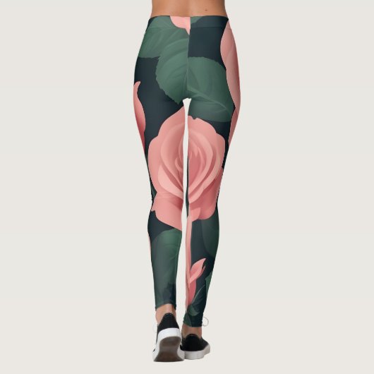 Eleganter rosa Rosen Leggings auf dunklem Hintergr (Rückseite)