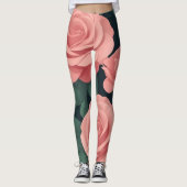 Eleganter rosa Rosen Leggings auf dunklem Hintergr (Vorderseite)