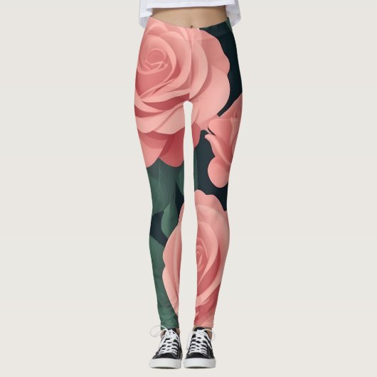Eleganter rosa Rosen Leggings auf dunklem Hintergr (Vorderseite)