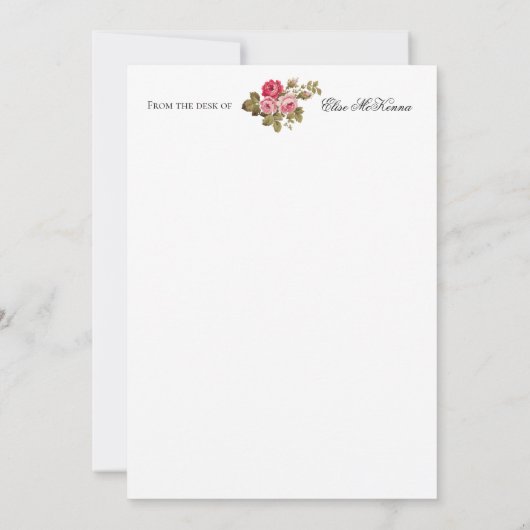 Eleganter rosa Rosen mit monogramm-weißem Hintergr Mitteilungskarte (Rückseite)