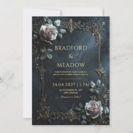 Eleganter Rosa Rosen Silber Blatt Rahmen Hochzeit Einladung
