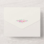 Eleganter rosa Rosen und geometrischer Kreis Gold All In One Einladung (Rückseite)