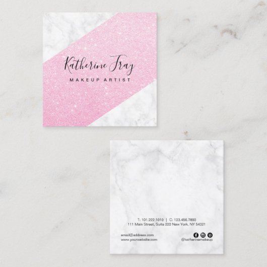 Eleganter rosa Rosengolz Glitzer mit weißem Marmor Quadratische Visitenkarte (Vorne/Hinten)