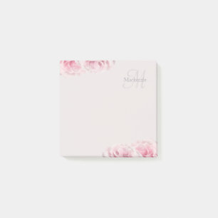 Eleganter rosa Roses Monogram Individuelle Name Fl Post-it Klebezettel