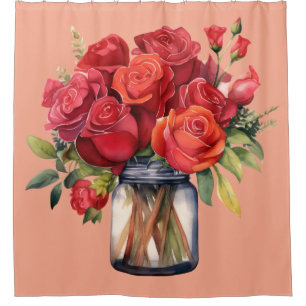 Eleganter Rosa-Roter-Rosen-Duschvorhang Duschvorhang