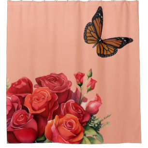 Eleganter rosa-roter Rosen- und Schmetterlings-Dus Duschvorhang