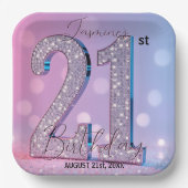 Eleganter rosa schimmernder Diamanten 21. Geburtst Pappteller (Vorderseite)