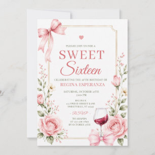Eleganter rosa Schleifen-Blumen-Sweet-Sixteen-Gebu Einladung