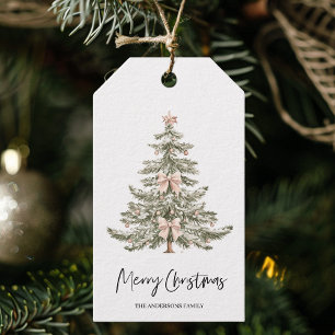 Eleganter rosa Schleifen-Weihnachtsbaum Geschenkanhänger
