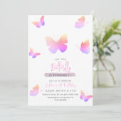 Eleganter rosa Schmetterling 1. Geburtstag Einladung (Stehend Vorderseite)