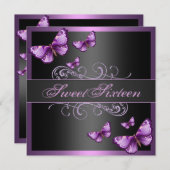 Eleganter Rosa Schmetterling Sweet16 Geburtstagsem Einladung (Vorne/Hinten)