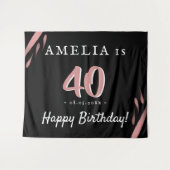 Eleganter rosa Schwarz 40. Geburtstag Party Hinter Wandteppich (Vorderseite (Horizontal))