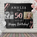 Eleganter rosa Schwarz 50. Geburtstag 2 Foto Hinte Wandteppich<br><div class="desc">Eleganter rosa Aquarell Schwarz 50. Geburtstag Party 2 Foto Hintergrund. Nutzen Sie die Tapisserien als Hintergrund für die 50. Geburtstagsfeier. Fügen Sie Ihre Fotos - altes Foto und neues Foto. Personalisieren Sie Name,  Datum und Alter.</div>