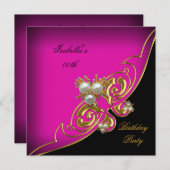 Eleganter Rosa Schwarz Perle Geburtstag Einladung (Vorne/Hinten)