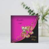 Eleganter Rosa Schwarz Perle Geburtstag Einladung (Stehend Vorderseite)