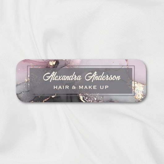 Eleganter rosa Schwarzer Glitzer Agate Abstrakt Namensschild