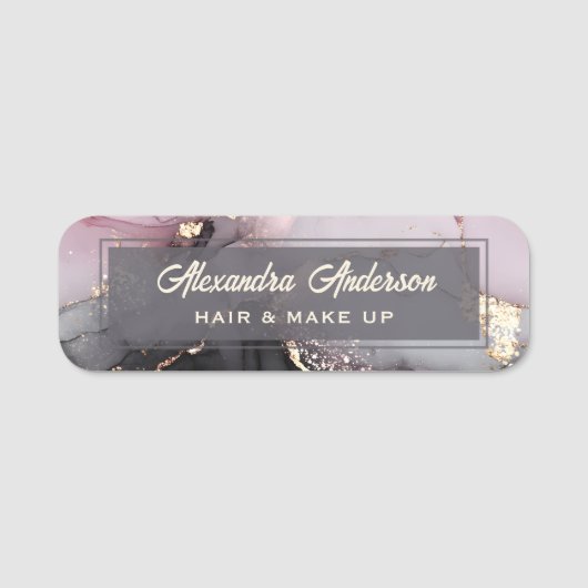 Eleganter rosa Schwarzer Glitzer Agate Abstrakt Namensschild (Vorderseite)