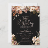Eleganter Rosa Schwarzes Wasser Farbe Floral 90. G Einladung (Vorderseite)