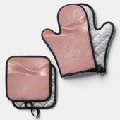 Eleganter rosa Shimmer Hintergrund mit metallische Ofenhandschuh & Topflappen-Set (Vorderseite/Rückseite)