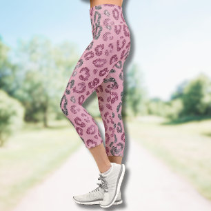 Eleganter rosa Silber-Glitter-Leopard auf Roségold Capri Leggings
